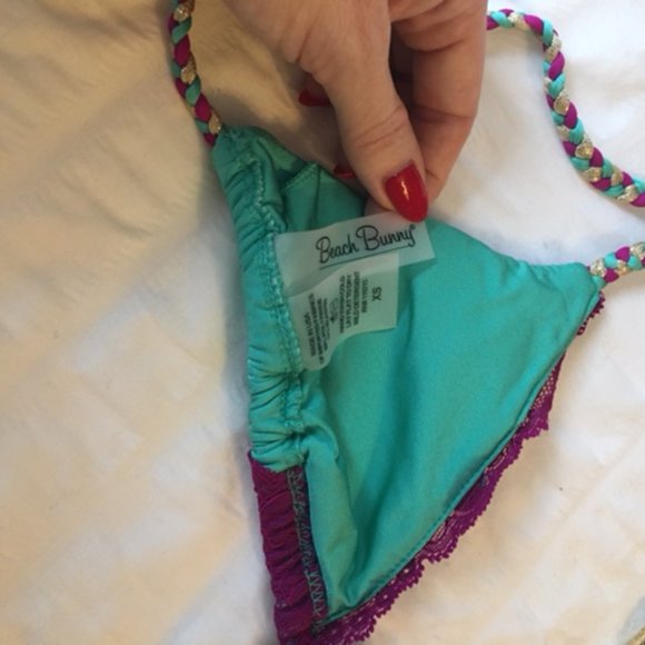 NWT BEACH BUNNY Lady Lace Bikini Mint & Magenta - Picture 8 of 8